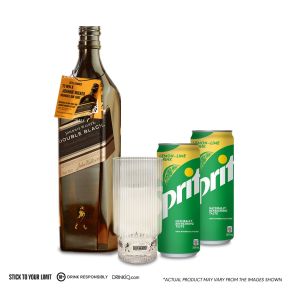 Johnnie Walker Double Black Label 1L with Necker, FREE 1pc. Highball Glass and 2pcs. Sprite Can 320ml