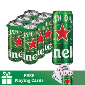 Heineken Original Beer Can 330ml 6 Pack with FREE Heineken Playing Cards