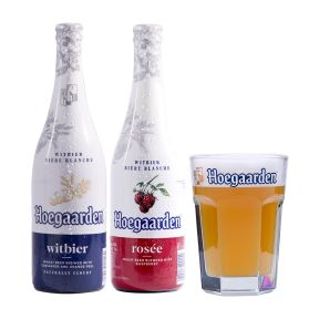 Hoegaarden Beer Duo Pack - (Total 1x White 650ml Bottle, 1x Rosee 650ml Botte, 1x 330ml Glass)