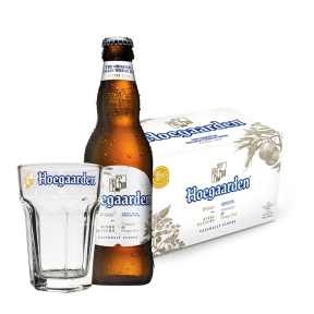 Hoegaarden White Beer 330ml Bottle 16+8 Promo with Hoegaarden Glass  (Total 24 Bottles, Expiry June 17, 2024)
