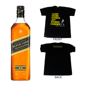Johnnie Walker Black Label 1L (Naked - No Box) with FREE JW T-Shirt (Large)