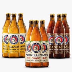 Paulaner Beer Bundle: 3x Hefe Weissbier Naturtrub, 3x Original Munchner Hell, 3x Hefe Weissbier Dunkel 500ml Bottles (3+3+3 / Total 9 Bottles)