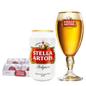 2x Stella Artois Beer 330ml Can Case  w/ FREE (1) Stella  Artois Chalice