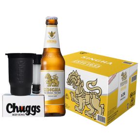 Singha Lager Beer 330ml bottle x 24 (Case) with FREE 1x Chuggs Beer Bong (Black)