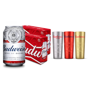 Buy 1 Take 1 Case Budweiser Beer 330ml Can x24 (Total 2 Cases) w/ FREE 1pc. (*random color)  FIFA World Cup Cold Activated Cup (Expiry May 30, 2024)