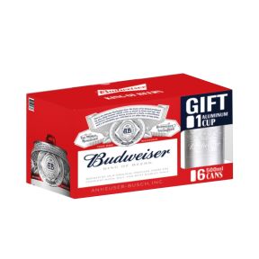 Budweiser Beer 500ml Can x6 with FREE Budweiser Aluminum Cup (Expiry: June 2024)