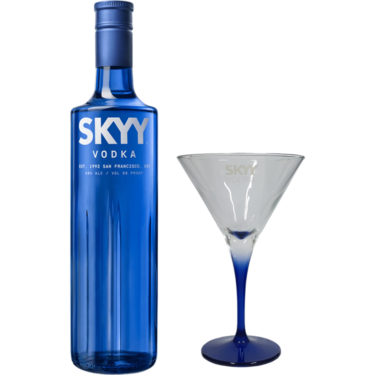 Vodka w/ Vodka Glass 750ml American Martini Skyy Premium FREE Skyy